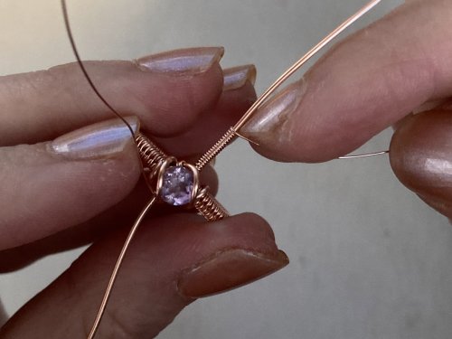 Elizabeth Schultz's Woven Solitaire Ring - , Wire Weaving, Weaving, Wire Weaving, Weaving Wire, use the remaining weaving wire to coil around the band